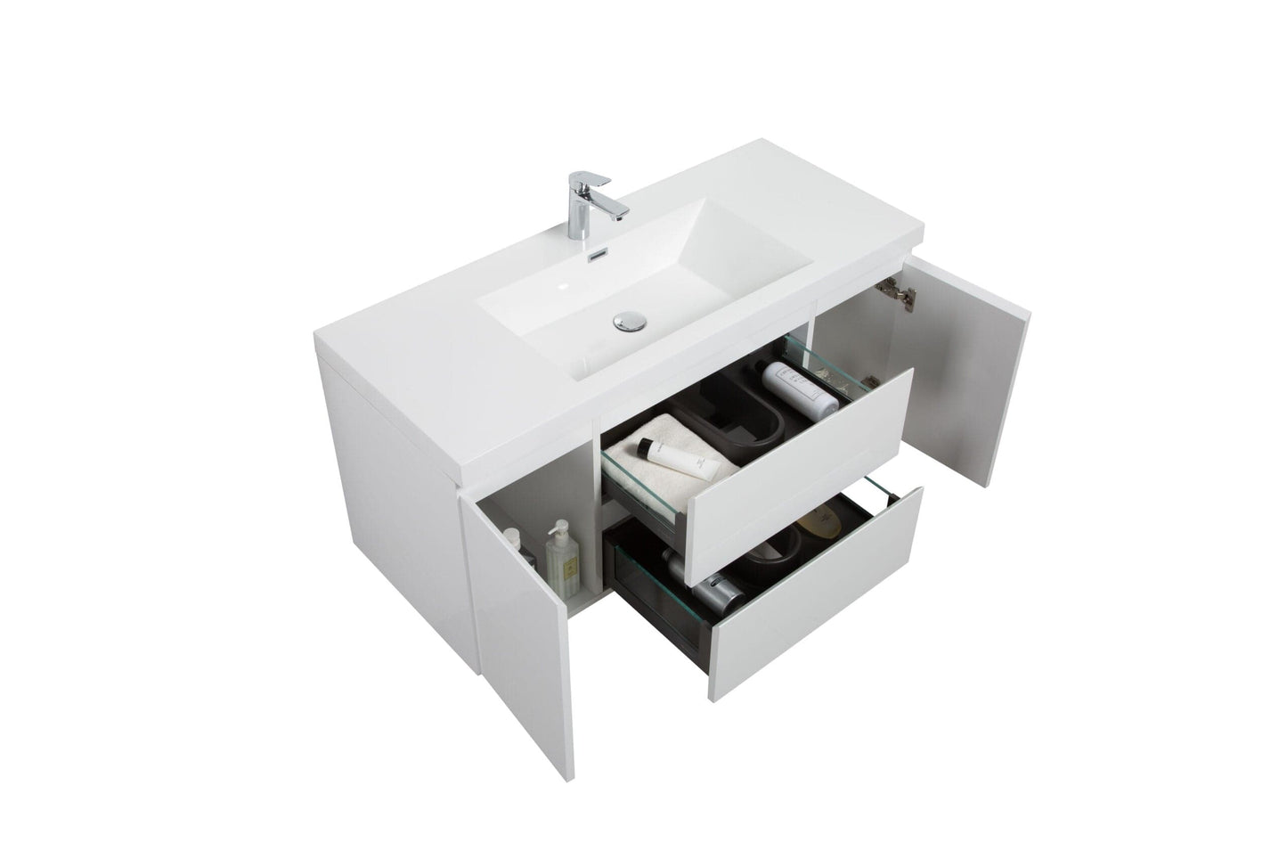 Laviva 313AUR-48GPW-GW Laviva Aurora 48" Glossy Polar White Wall Hung Bathroom Vanity with White Acrylic Countertop 313AUR-48GPW-GW