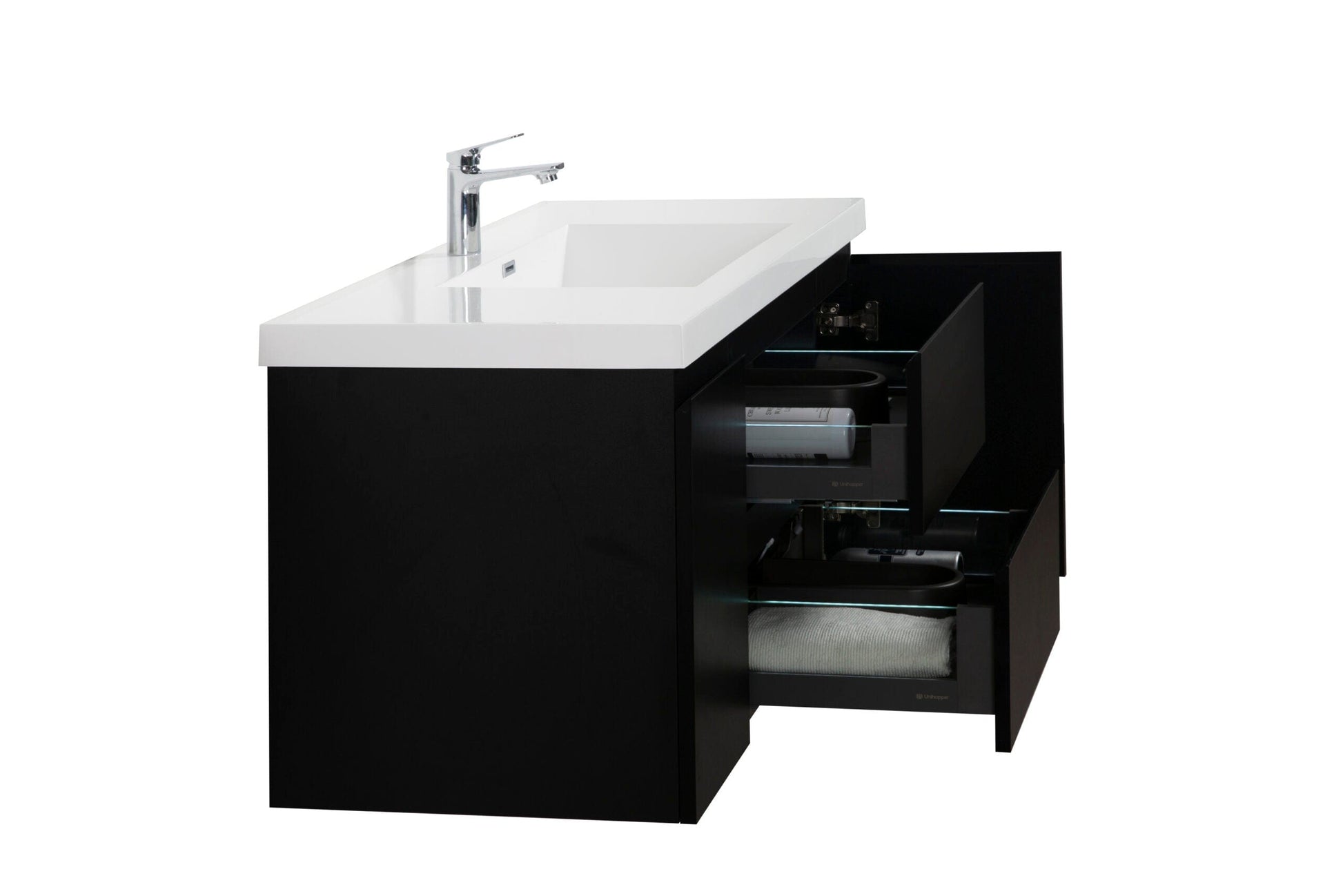 Laviva 313AUR-48MMB-GW Laviva Aurora 48" Matte Midnight Black Wall Hung Bathroom Vanity with White Acrylic Countertop 313AUR-48MMB-GW