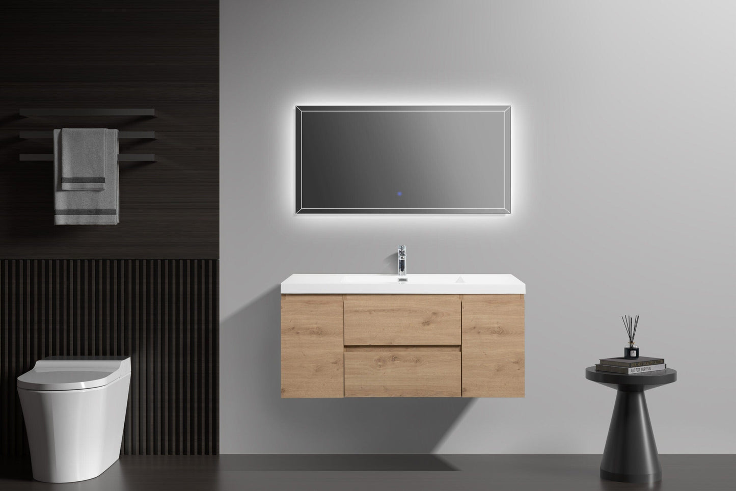 Laviva 313AUR-48SO-GW Laviva Aurora 48" Sonoma Oak Wall Hung Bathroom Vanity with White Acrylic Countertop 313AUR-48SO-GW