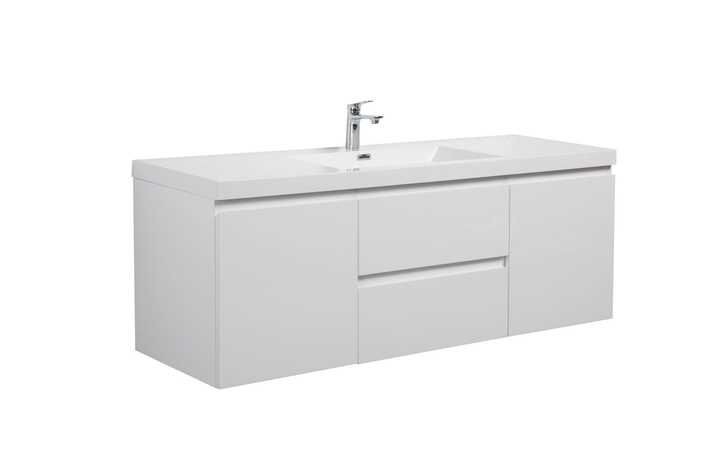 Laviva 313AUR-60CGPW-GW Laviva Aurora 60" Glossy Polar White Wall Hung Single Sink Bathroom Vanity with White Acrylic Countertop 313AUR-60CGPW-GW