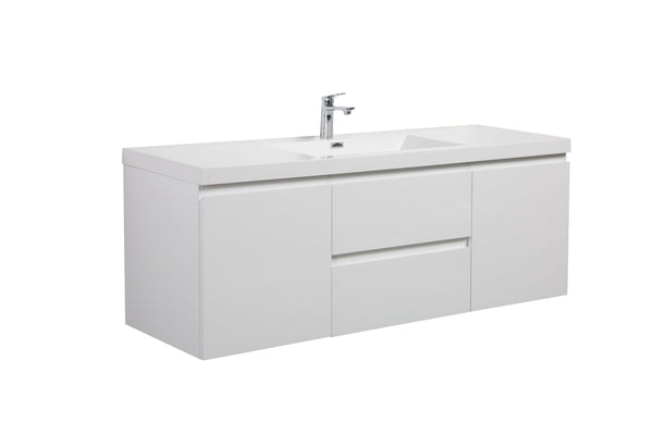 Laviva 313AUR-60CGPW-GW Laviva Aurora 60 Glossy Polar White Wall Hung Single Sink Bathroom Vanity with White Acrylic Countertop 313AUR-60CGPW-GW