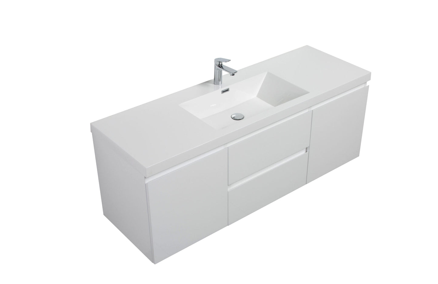 Laviva 313AUR-60CGPW-GW Laviva Aurora 60" Glossy Polar White Wall Hung Single Sink Bathroom Vanity with White Acrylic Countertop 313AUR-60CGPW-GW