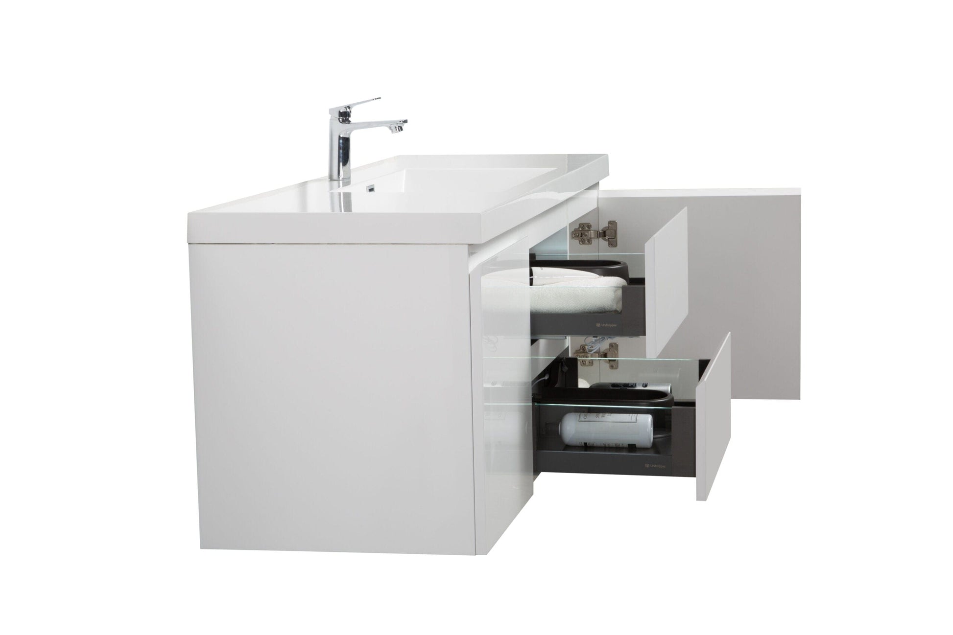 Laviva 313AUR-60CGPW-GW Laviva Aurora 60" Glossy Polar White Wall Hung Single Sink Bathroom Vanity with White Acrylic Countertop 313AUR-60CGPW-GW