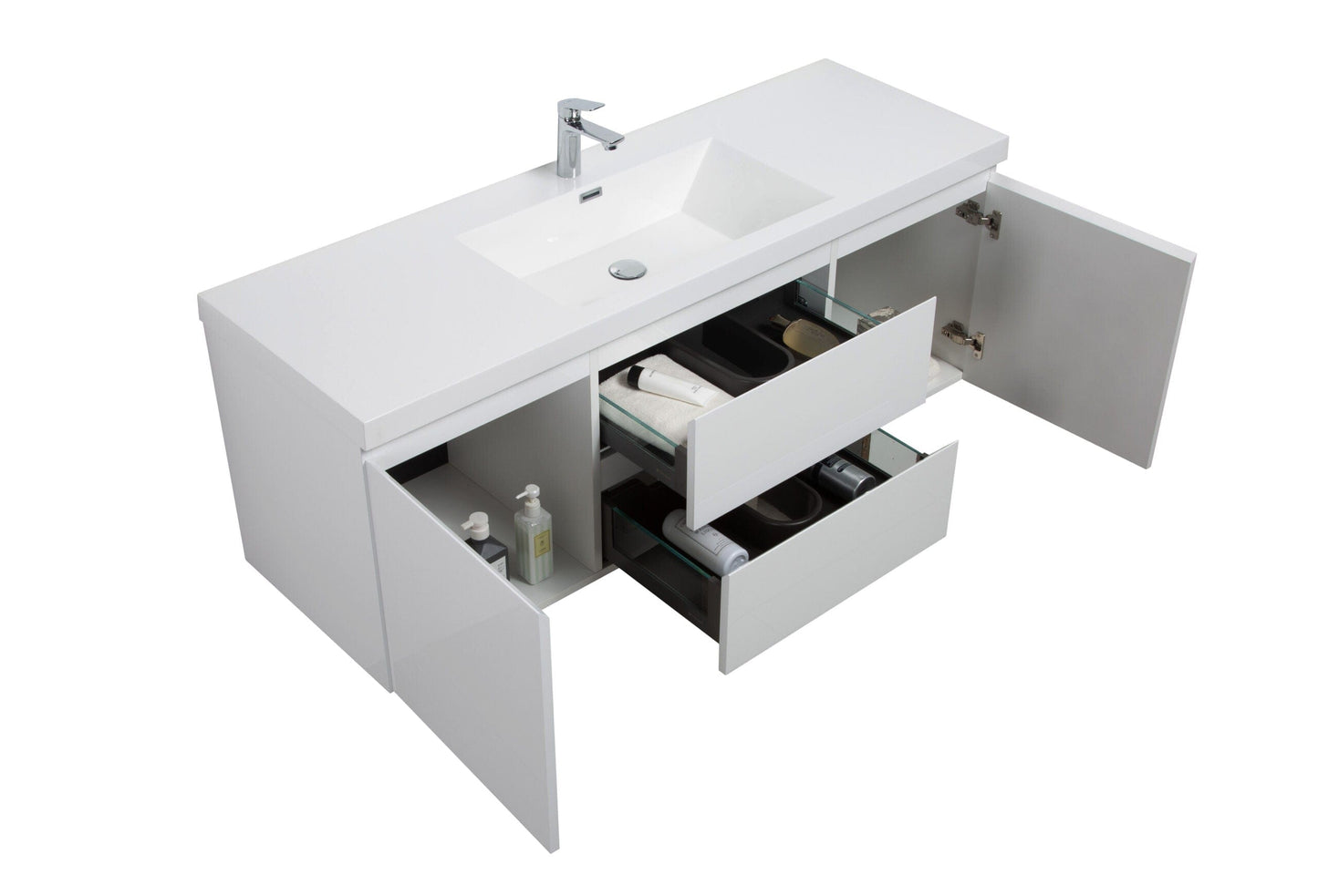 Laviva 313AUR-60CGPW-GW Laviva Aurora 60" Glossy Polar White Wall Hung Single Sink Bathroom Vanity with White Acrylic Countertop 313AUR-60CGPW-GW