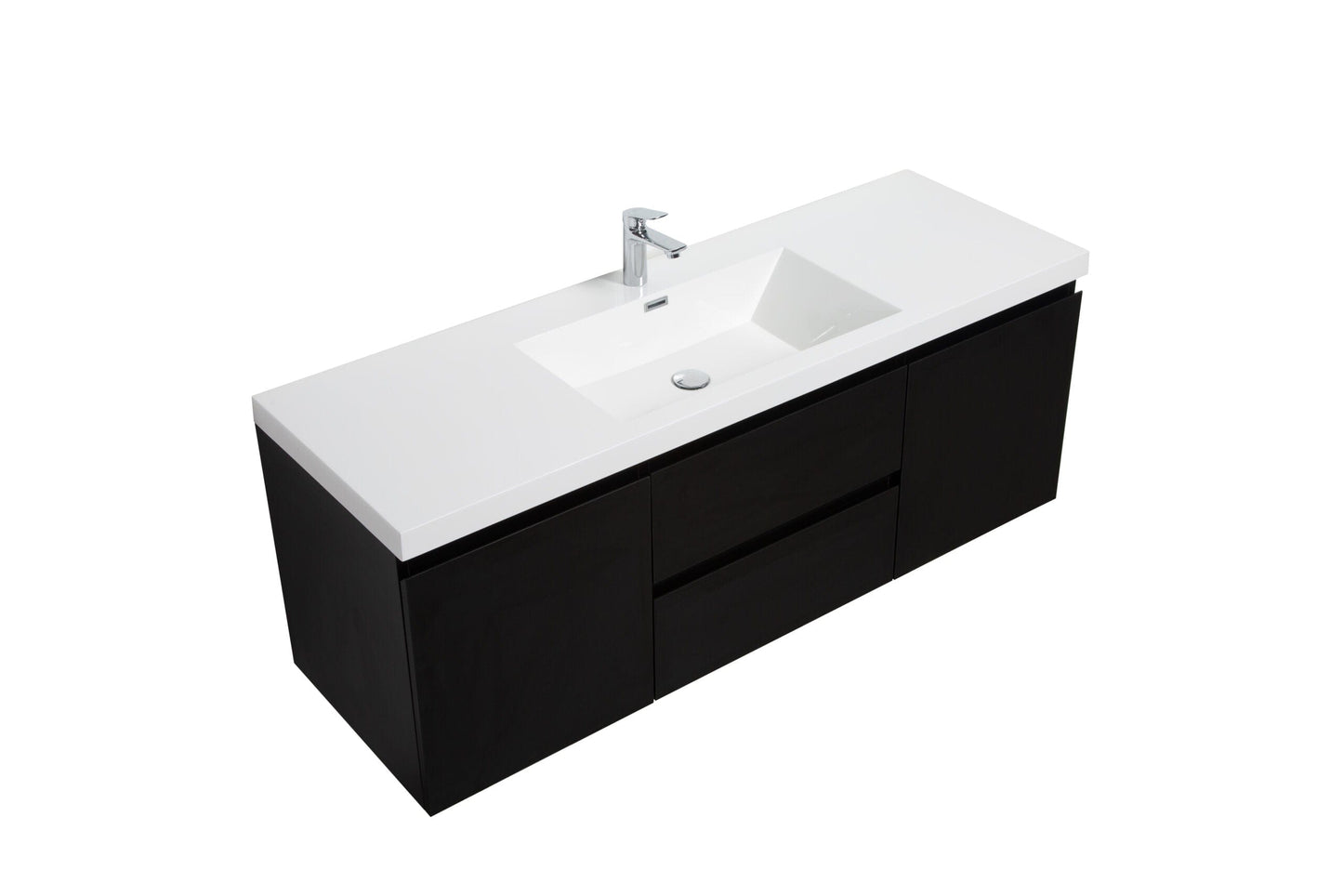 Laviva 313AUR-60CMMB-GW Laviva Aurora 60" Matte Midnight Black Wall Hung Single Sink Bathroom Vanity with White Acrylic Countertop 313AUR-60CMMB-GW