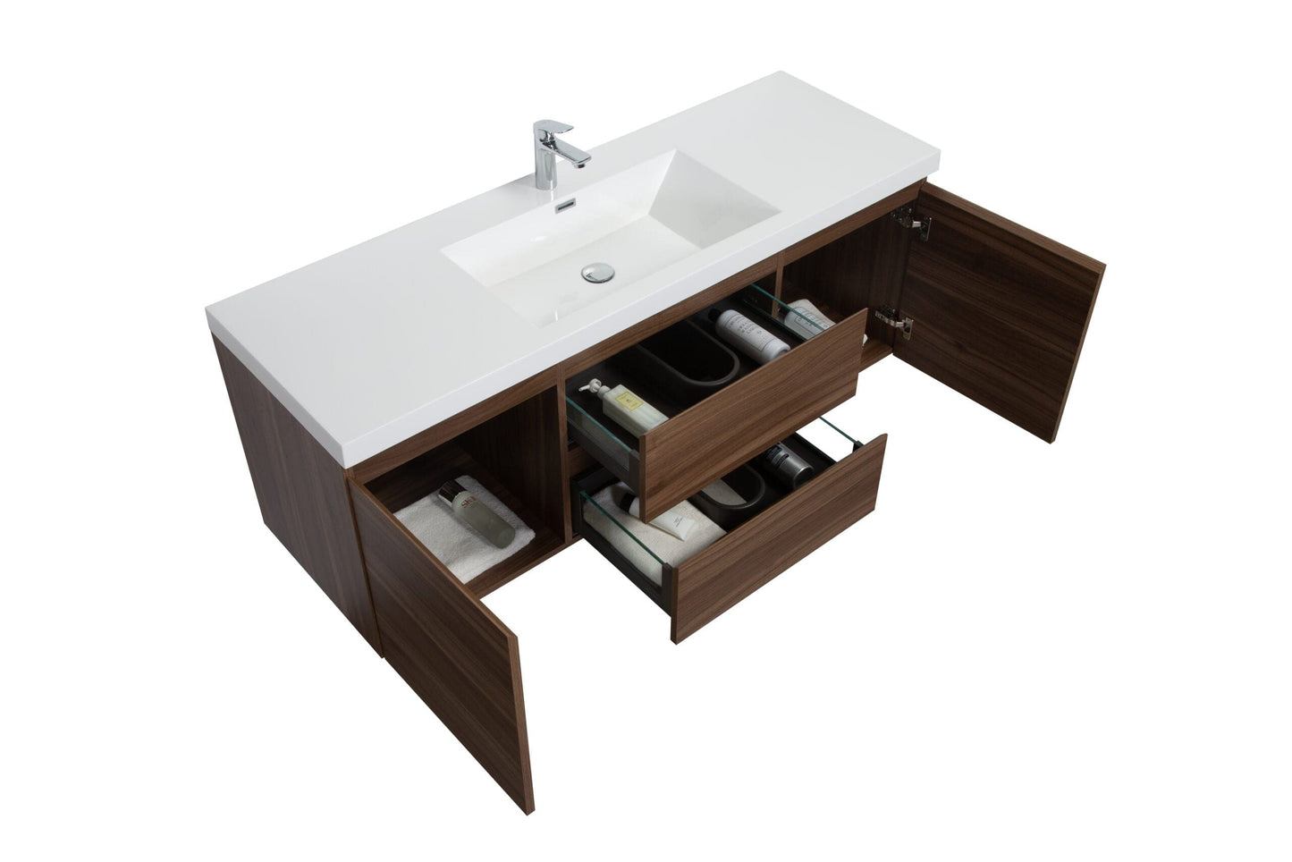 Laviva 313AUR-60CSW-GW Laviva Aurora 60" Smokey Walnut Wall Hung Single Sink Bathroom Vanity with White Acrylic Countertop 313AUR-60CSW-GW