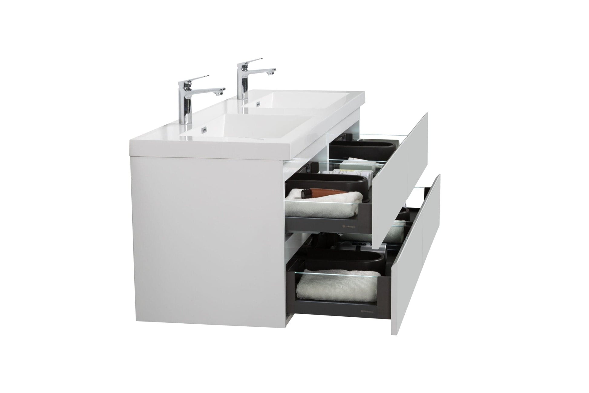 Laviva 313AUR-60DGPW-GW Laviva Aurora 60" Glossy Polar White Wall Hung Double Sink Bathroom Vanity with White Acrylic Countertop 313AUR-60DGPW-GW