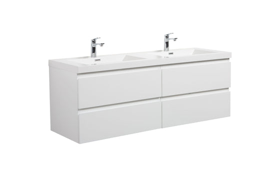 Laviva 313AUR-60DGPW-GW Laviva Aurora 60" Glossy Polar White Wall Hung Double Sink Bathroom Vanity with White Acrylic Countertop 313AUR-60DGPW-GW