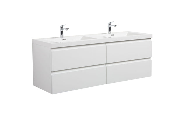 Laviva 313AUR-60DGPW-GW Laviva Aurora 60 Glossy Polar White Wall Hung Double Sink Bathroom Vanity with White Acrylic Countertop 313AUR-60DGPW-GW