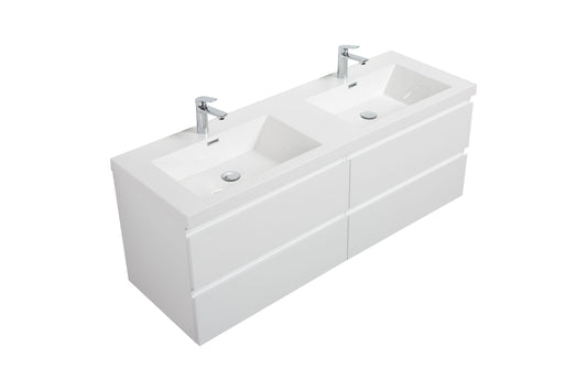 Laviva 313AUR-60DGPW-GW Laviva Aurora 60" Glossy Polar White Wall Hung Double Sink Bathroom Vanity with White Acrylic Countertop 313AUR-60DGPW-GW