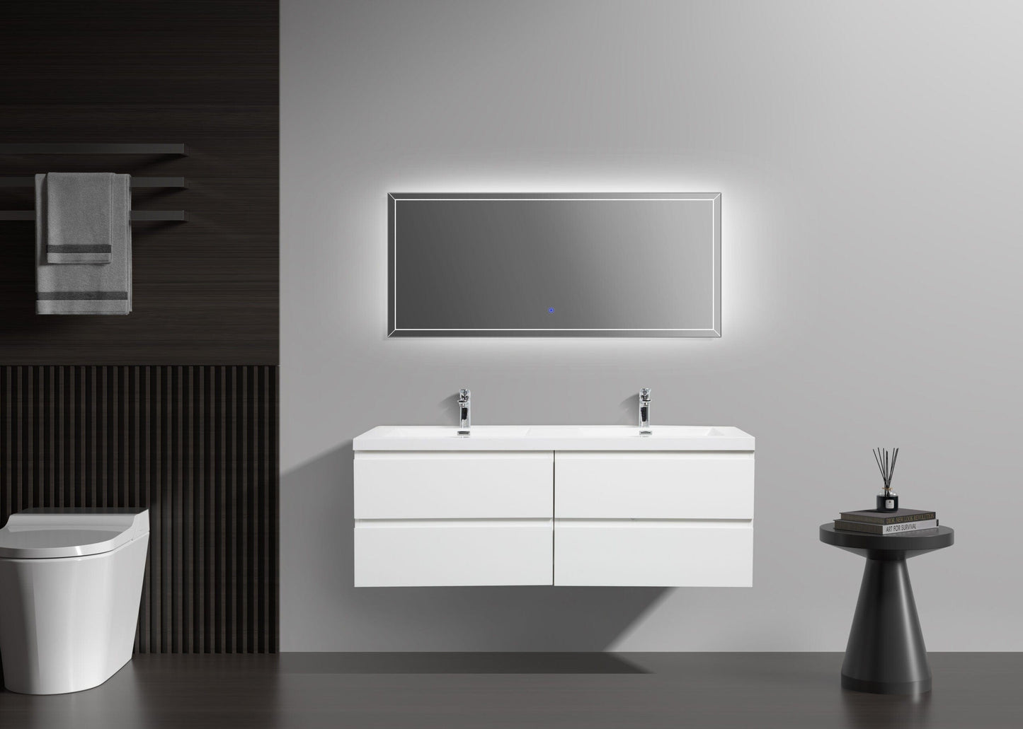 Laviva 313AUR-60DGPW-GW Laviva Aurora 60" Glossy Polar White Wall Hung Double Sink Bathroom Vanity with White Acrylic Countertop 313AUR-60DGPW-GW