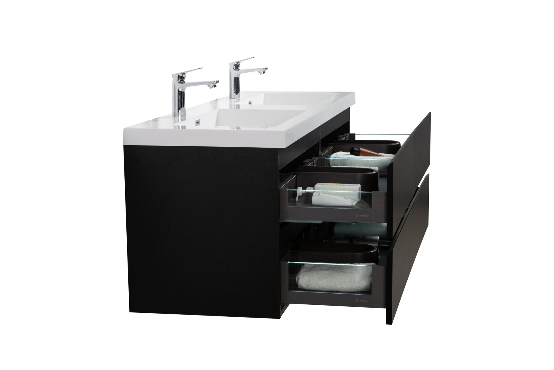 Laviva 313AUR-60DMMB-GW Laviva Aurora 60" Matte Midnight Black Wall Hung Double Sink Bathroom Vanity with White Acrylic Countertop 313AUR-60DMMB-GW