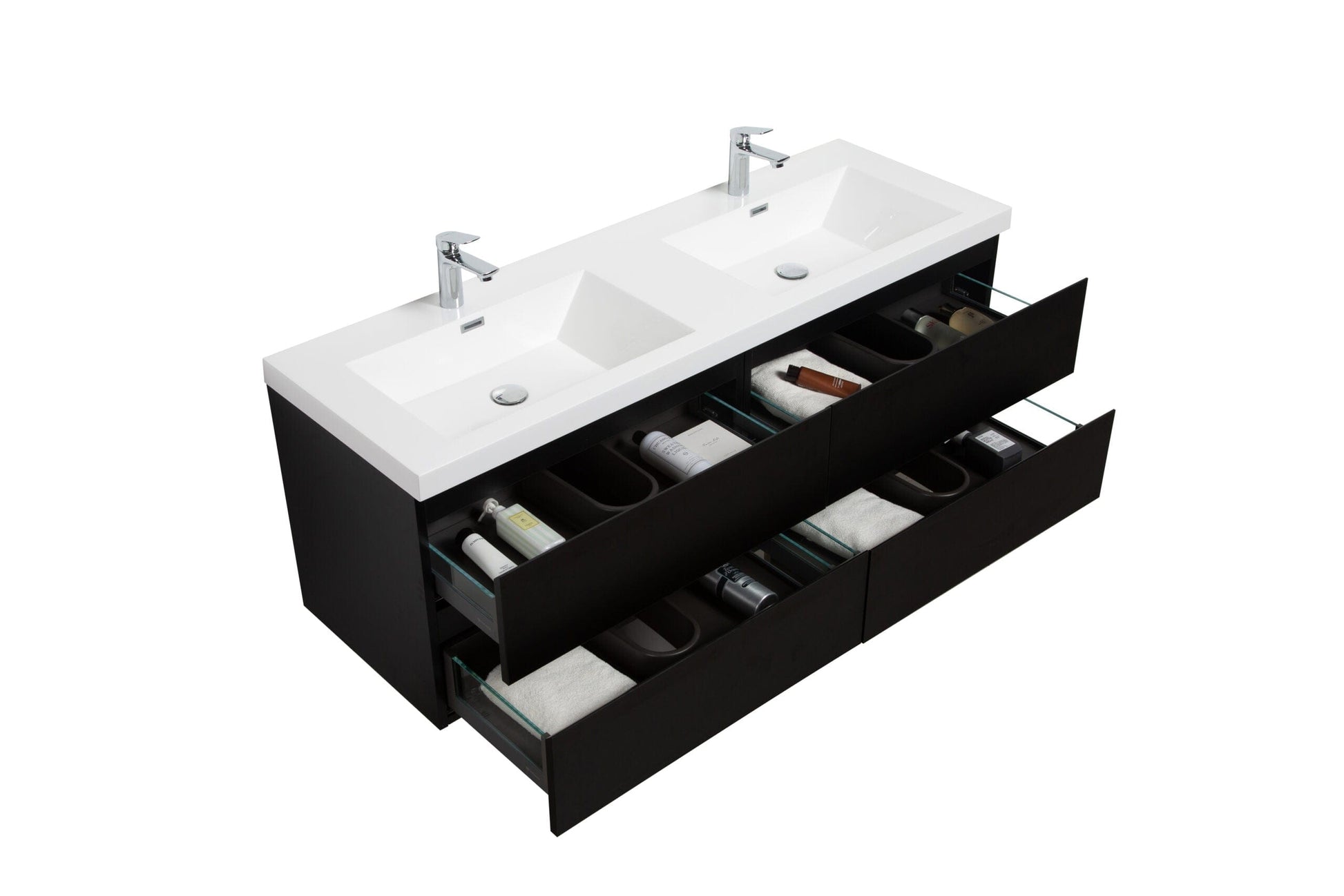 Laviva 313AUR-60DMMB-GW Laviva Aurora 60" Matte Midnight Black Wall Hung Double Sink Bathroom Vanity with White Acrylic Countertop 313AUR-60DMMB-GW