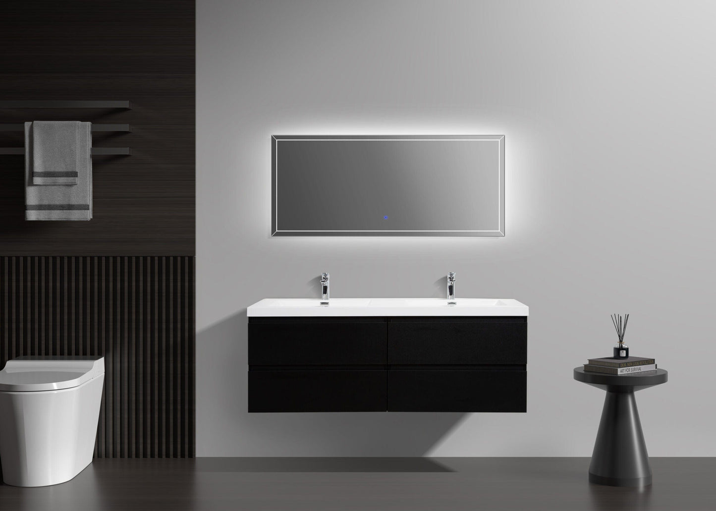 Laviva 313AUR-60DMMB-GW Laviva Aurora 60" Matte Midnight Black Wall Hung Double Sink Bathroom Vanity with White Acrylic Countertop 313AUR-60DMMB-GW