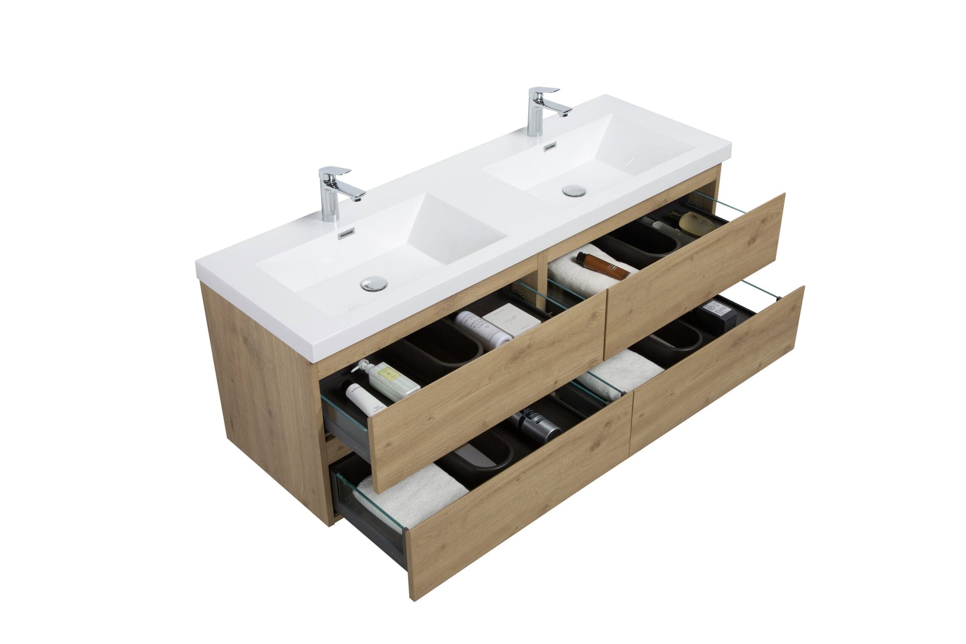 Laviva 313AUR-60DSO-GW Laviva Aurora 60" Sonoma Oak Wall Hung Double Sink Bathroom Vanity with White Acrylic Countertop 313AUR-60DSO-GW