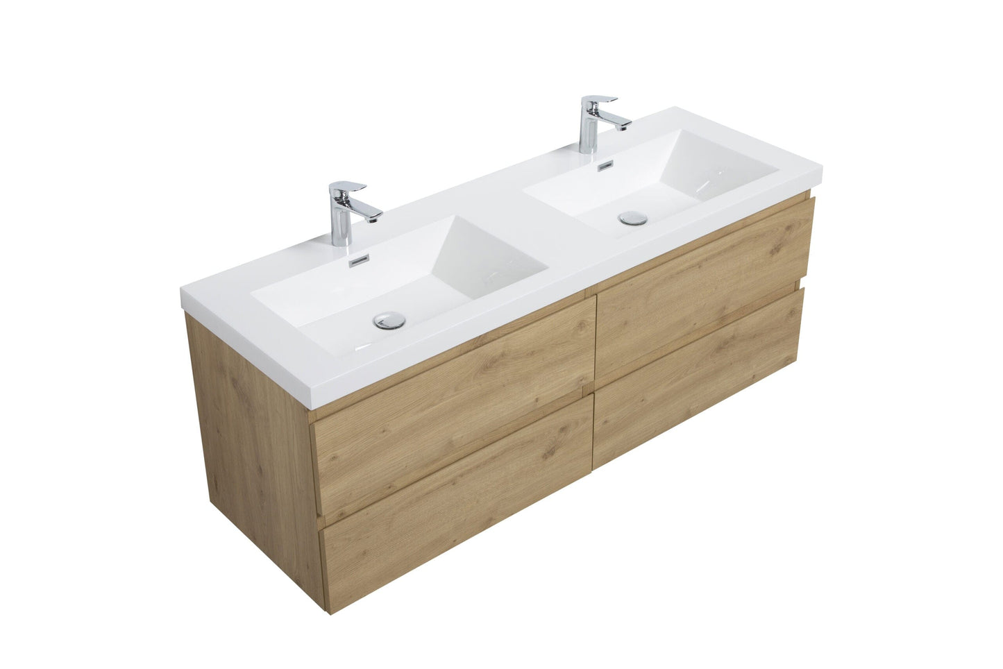 Laviva 313AUR-60DSO-GW Laviva Aurora 60" Sonoma Oak Wall Hung Double Sink Bathroom Vanity with White Acrylic Countertop 313AUR-60DSO-GW