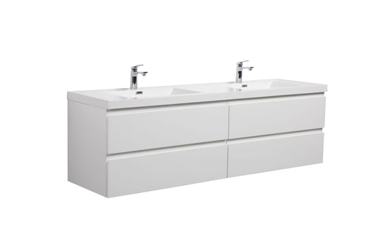 Laviva 313AUR-72DGPW-GW Laviva Aurora 72" Glossy Polar White Wall Hung Double Sink Bathroom Vanity with White Acrylic Countertop 313AUR-72DGPW-GW