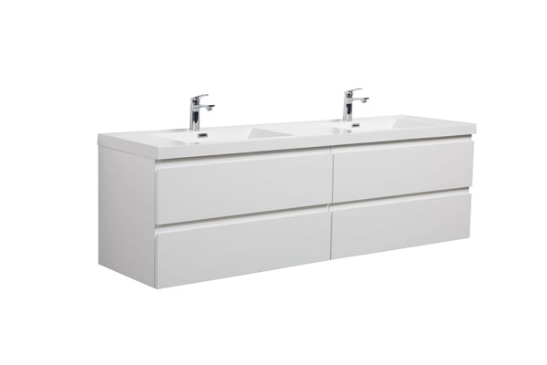 Laviva 313AUR-72DGPW-GW Laviva Aurora 72 Glossy Polar White Wall Hung Double Sink Bathroom Vanity with White Acrylic Countertop 313AUR-72DGPW-GW