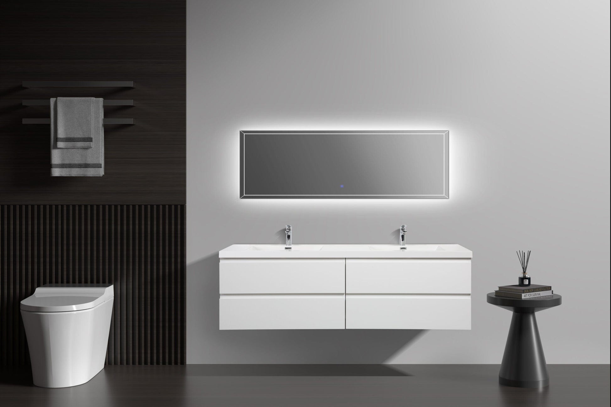 Laviva 313AUR-72DGPW-GW Laviva Aurora 72" Glossy Polar White Wall Hung Double Sink Bathroom Vanity with White Acrylic Countertop 313AUR-72DGPW-GW