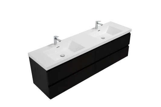 Laviva 313AUR-72DMMB-GW Laviva Aurora 72" Matte Midnight Black Wall Hung Double Sink Bathroom Vanity with White Acrylic Countertop 313AUR-72DMMB-GW