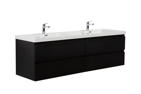 Laviva 313AUR-72DMMB-GW Laviva Aurora 72" Matte Midnight Black Wall Hung Double Sink Bathroom Vanity with White Acrylic Countertop 313AUR-72DMMB-GW