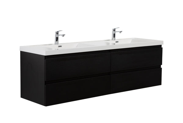 Laviva 313AUR-72DMMB-GW Laviva Aurora 72 Matte Midnight Black Wall Hung Double Sink Bathroom Vanity with White Acrylic Countertop 313AUR-72DMMB-GW