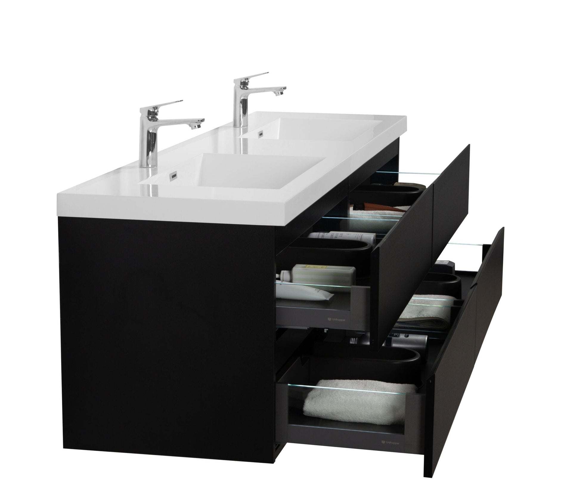 Laviva 313AUR-72DMMB-GW Laviva Aurora 72" Matte Midnight Black Wall Hung Double Sink Bathroom Vanity with White Acrylic Countertop 313AUR-72DMMB-GW