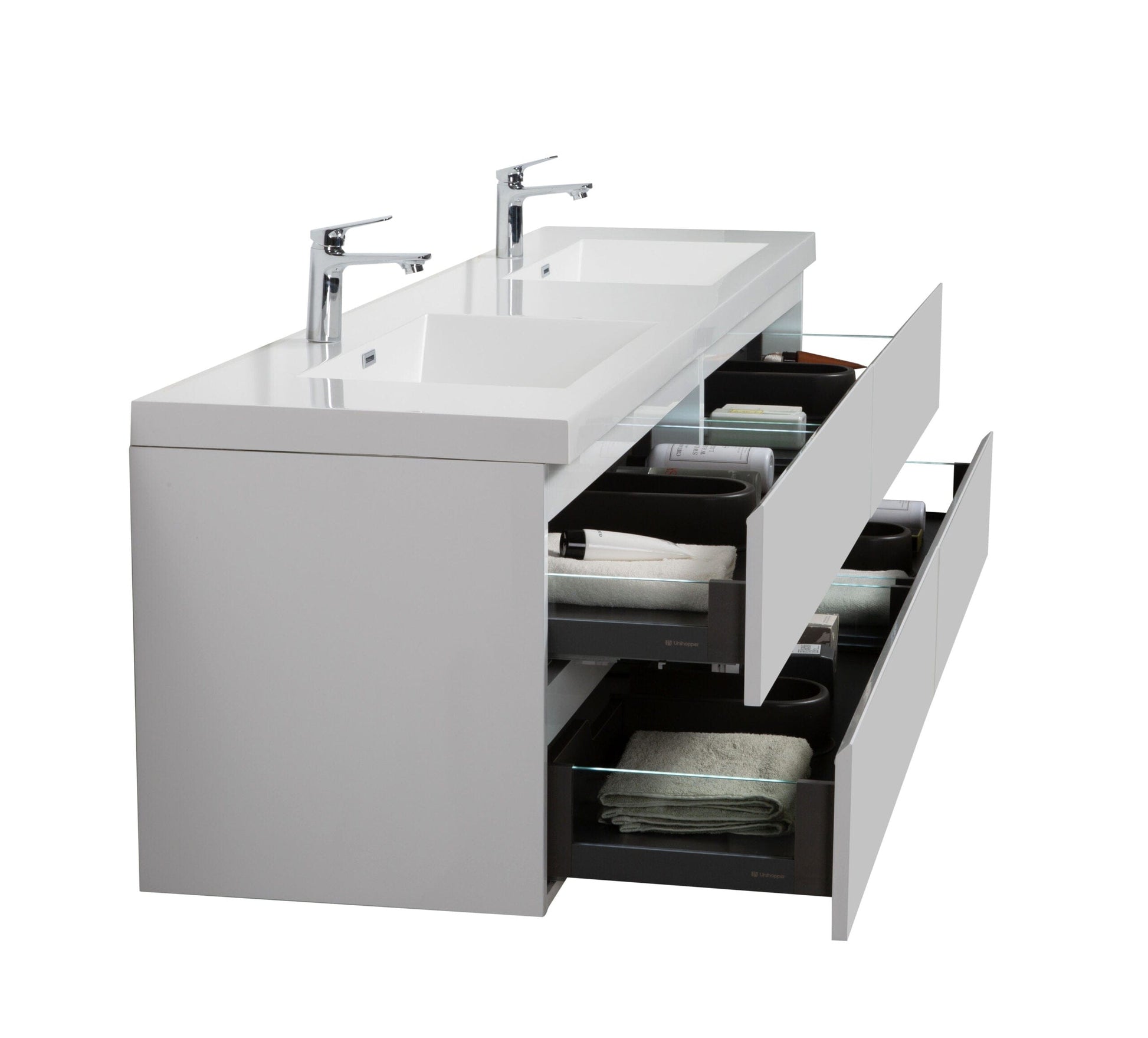 Laviva 313AUR-84DGPW-GW Laviva Aurora 84" Glossy Polar White Wall Hung Double Sink Bathroom Vanity with White Acrylic Countertop 313AUR-84DGPW-GW