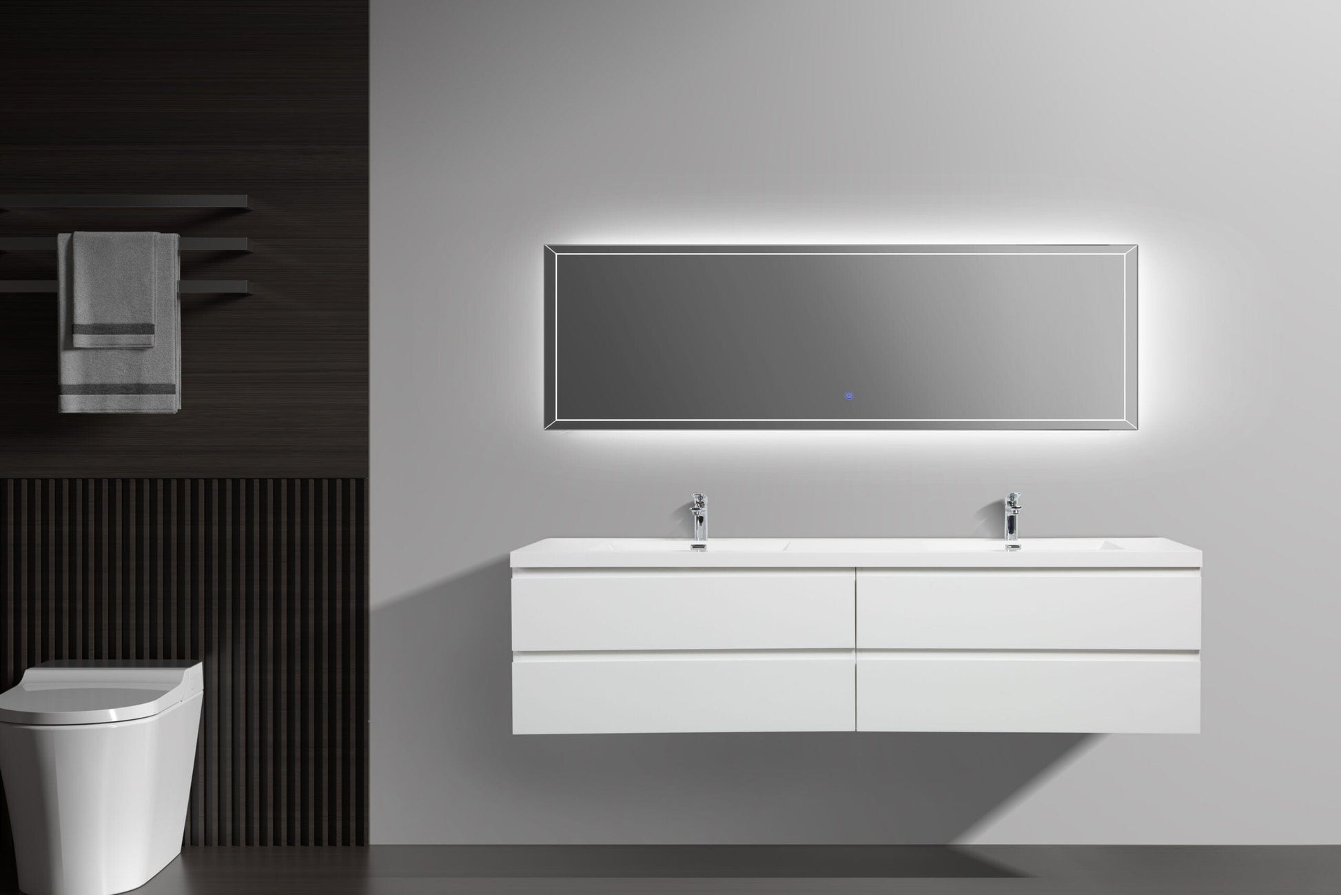 Laviva 313AUR-84DGPW-GW Laviva Aurora 84" Glossy Polar White Wall Hung Double Sink Bathroom Vanity with White Acrylic Countertop 313AUR-84DGPW-GW