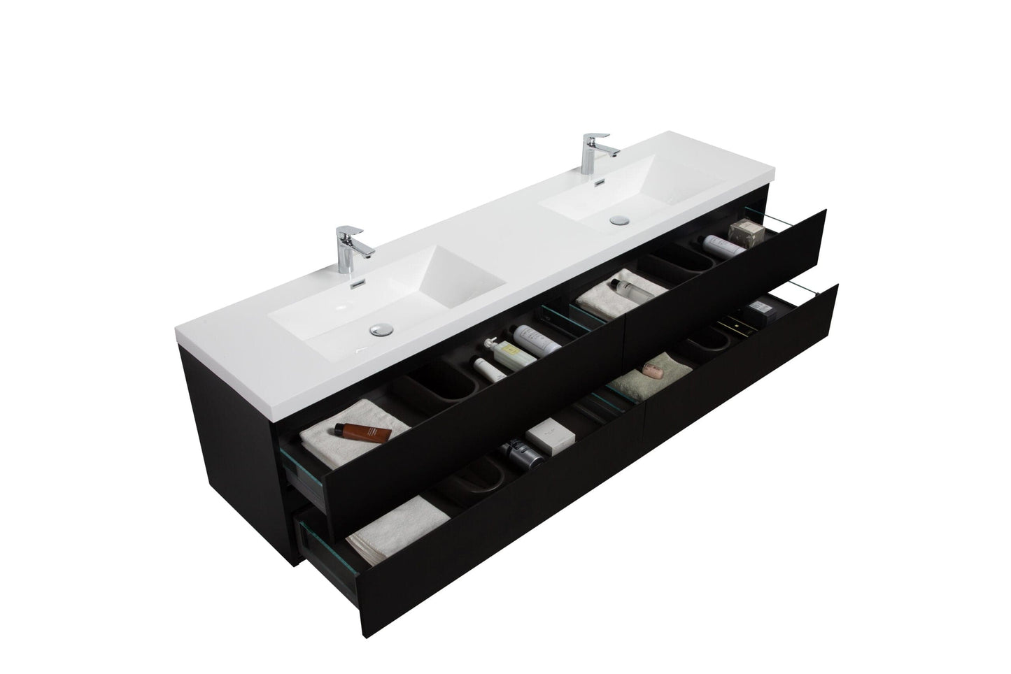 Laviva 313AUR-84DMMB-GW Laviva Aurora 84" Matte Midnight Black Wall Hung Double Sink Bathroom Vanity with White Acrylic Countertop 313AUR-84DMMB-GW