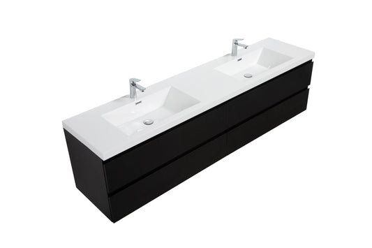 Laviva 313AUR-84DMMB-GW Laviva Aurora 84" Matte Midnight Black Wall Hung Double Sink Bathroom Vanity with White Acrylic Countertop 313AUR-84DMMB-GW