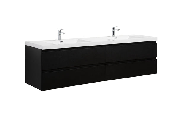 Laviva 313AUR-84DMMB-GW Laviva Aurora 84 Matte Midnight Black Wall Hung Double Sink Bathroom Vanity with White Acrylic Countertop 313AUR-84DMMB-GW