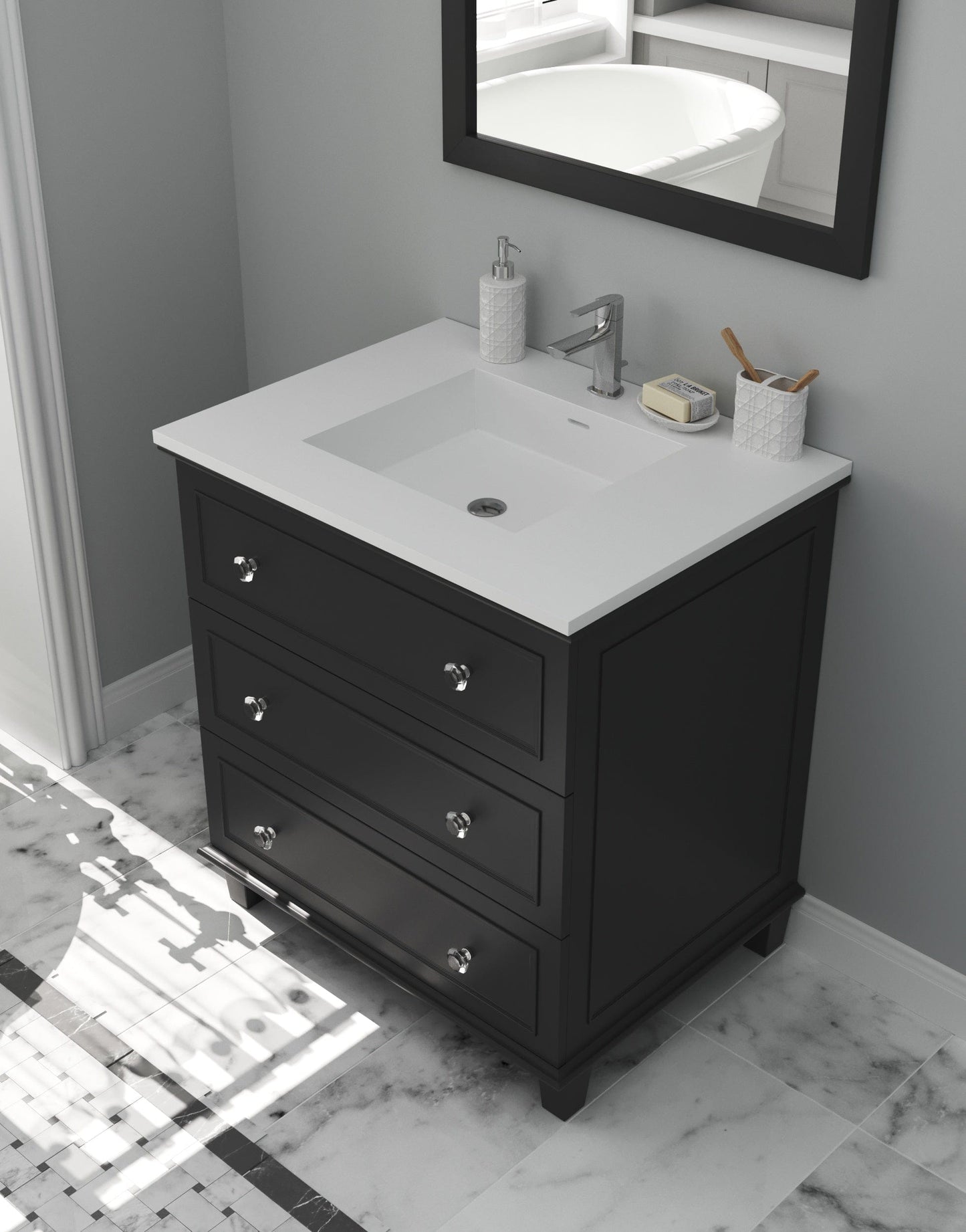 Laviva 313DVN-30E-MW Laviva Luna 30" Espresso Bathroom Vanity with Matte White VIVA Stone Solid Surface Countertop 313DVN-30E-MW