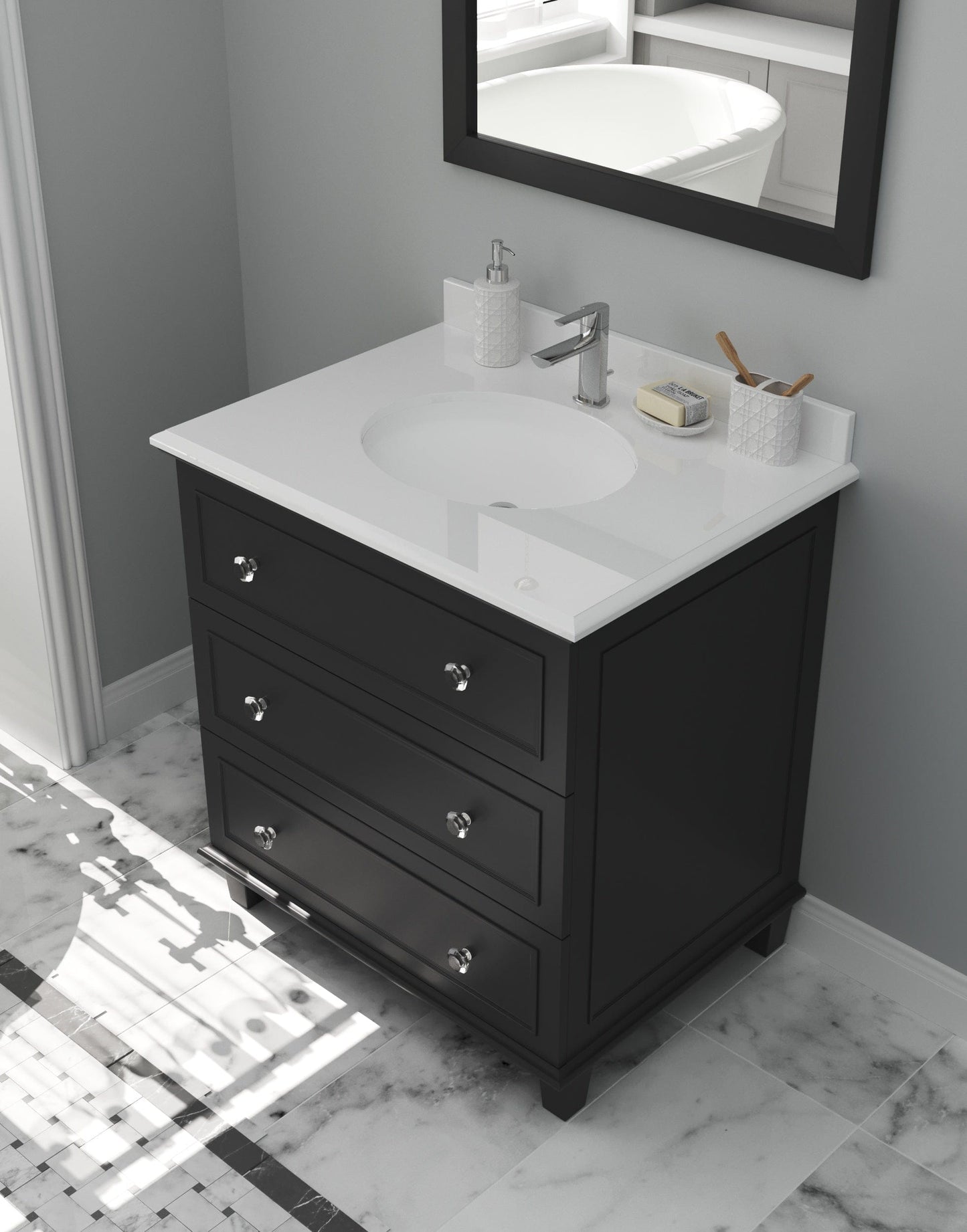 Laviva 313DVN-30E-PW Laviva Luna 30" Espresso Bathroom Vanity with Pure White Phoenix Stone Countertop 313DVN-30E-PW