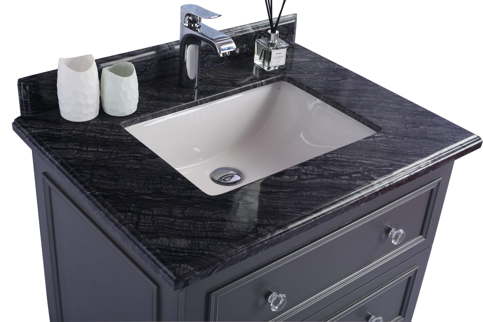 Laviva 313DVN-30G-BW Laviva Luna 30" Maple Gray Bathroom Vanity with Black Wood Marble Countertop 313DVN-30G-BW