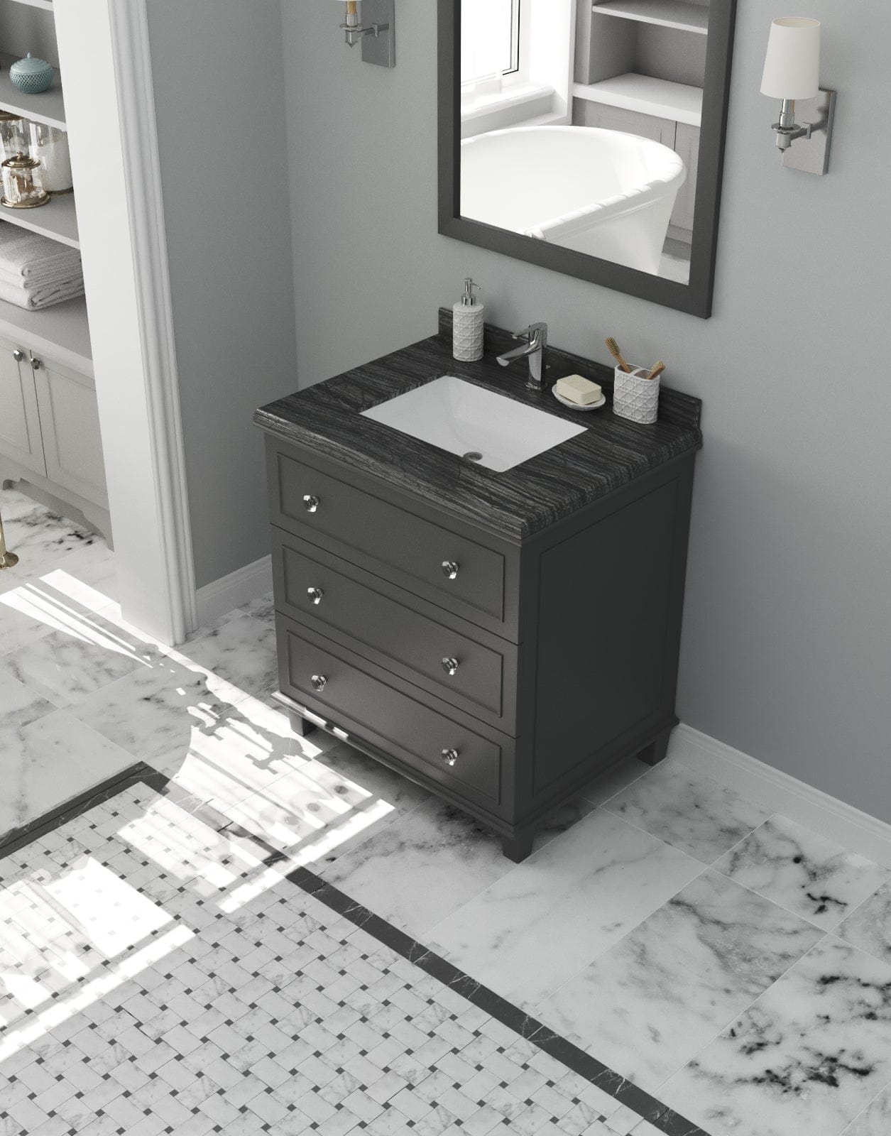 Laviva 313DVN-30G-BW Laviva Luna 30" Maple Gray Bathroom Vanity with Black Wood Marble Countertop 313DVN-30G-BW