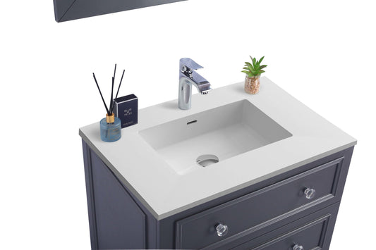 Laviva 313DVN-30G-MW Laviva Luna 30" Maple Gray Bathroom Vanity with Matte White VIVA Stone Solid Surface Countertop 313DVN-30G-MW