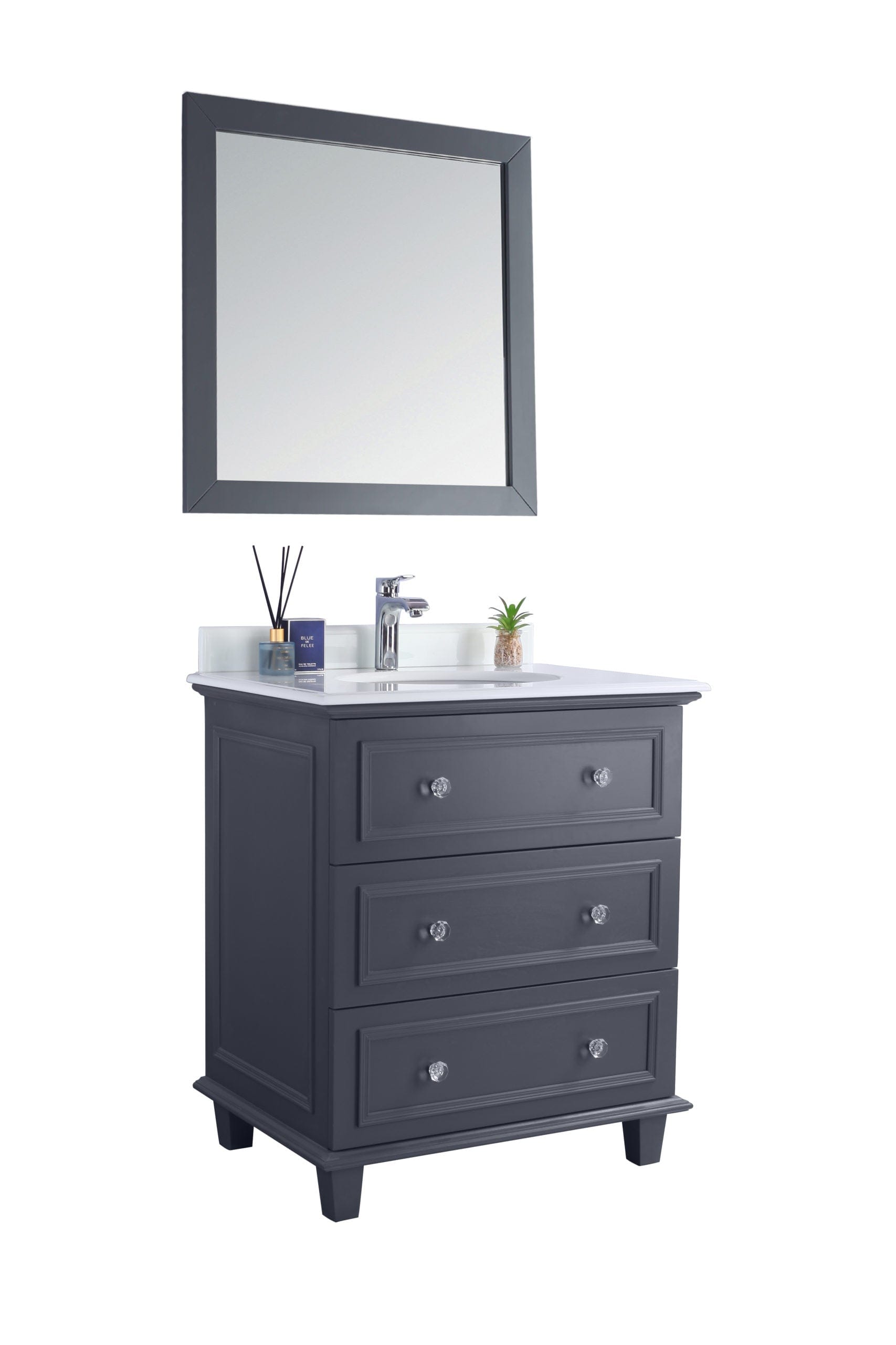 Laviva 313DVN-30G-PW Laviva Luna 30" Maple Gray Bathroom Vanity with Pure White Phoenix Stone Countertop 313DVN-30G-PW