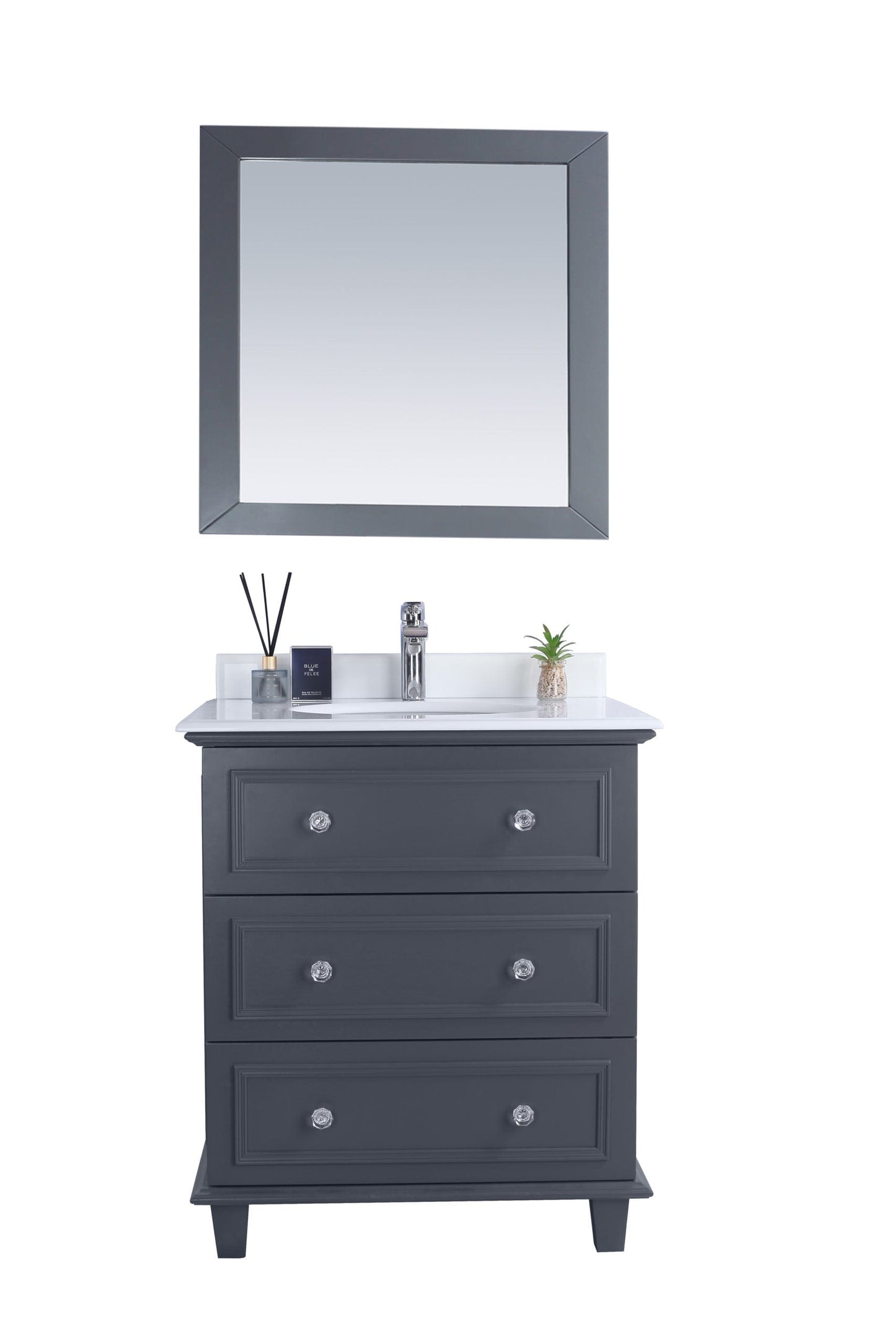 Laviva 313DVN-30G-PW Laviva Luna 30" Maple Gray Bathroom Vanity with Pure White Phoenix Stone Countertop 313DVN-30G-PW