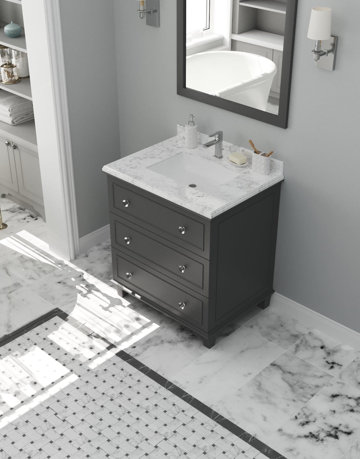 Laviva 313DVN-30G-WC Laviva Luna 30" Maple Gray Bathroom Vanity with White Carrara Marble Countertop 313DVN-30G-WC