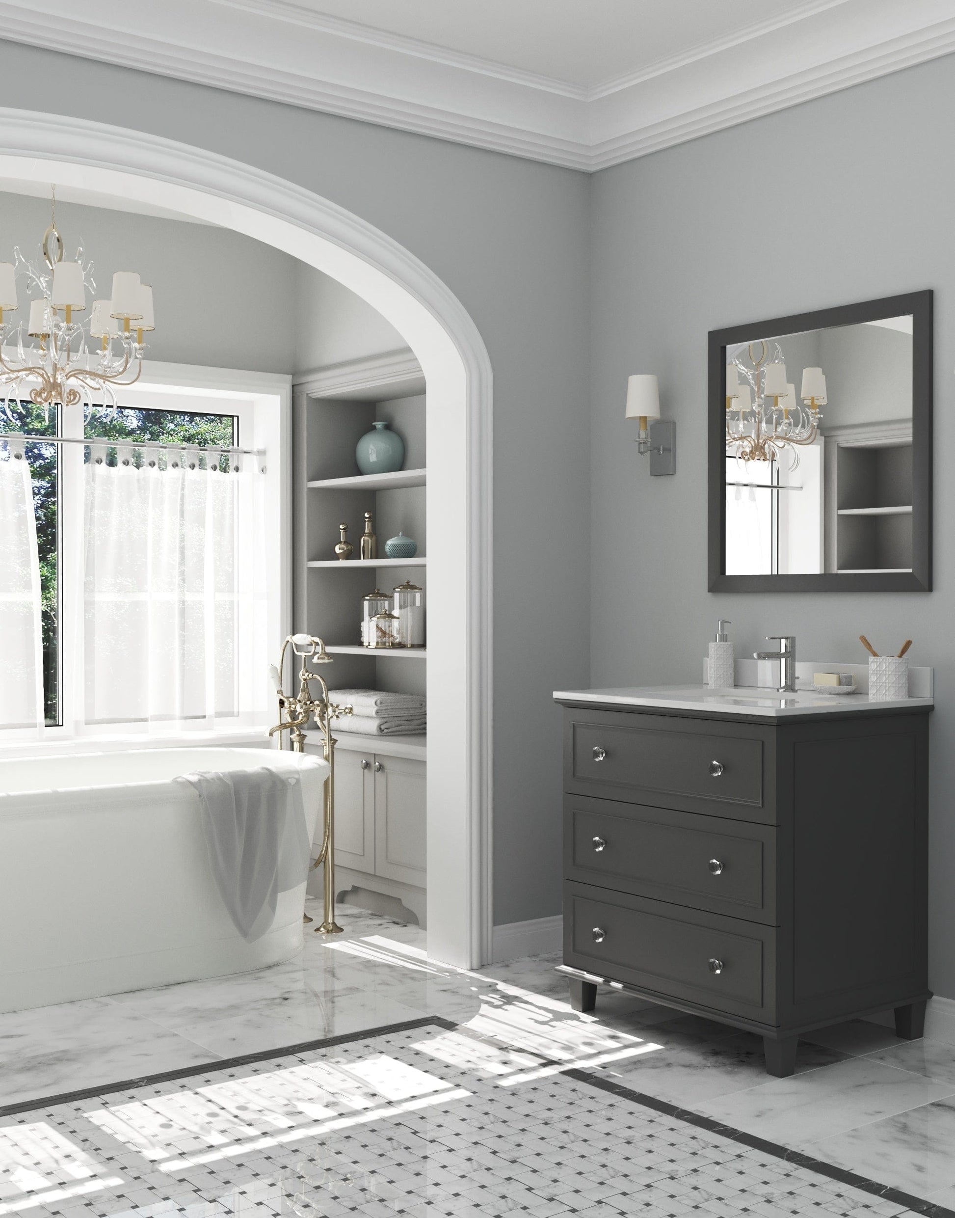 Laviva 313DVN-30G-WQ Laviva Luna 30" Maple Gray Bathroom Vanity with White Quartz Countertop 313DVN-30G-WQ