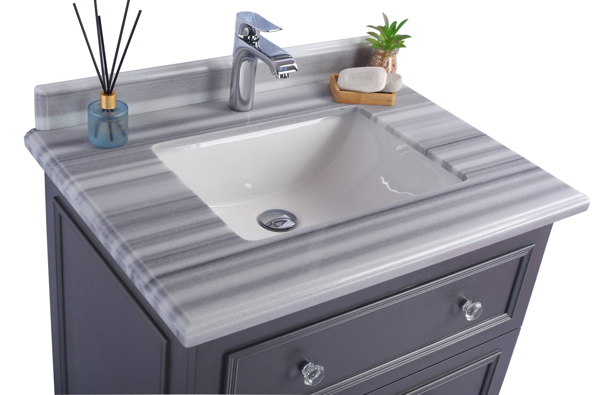 Laviva 313DVN-30G-WS Laviva Luna 30" Maple Gray Bathroom Vanity with White Stripes Marble Countertop 313DVN-30G-WS