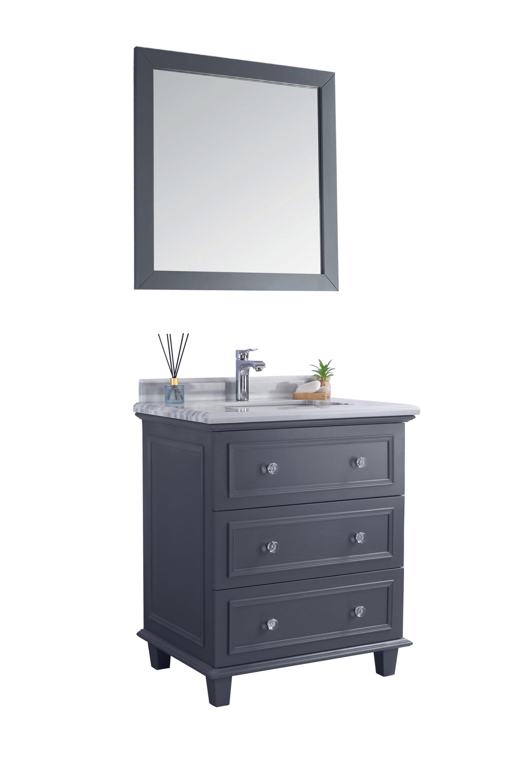 Laviva 313DVN-30G-WS Laviva Luna 30" Maple Gray Bathroom Vanity with White Stripes Marble Countertop 313DVN-30G-WS