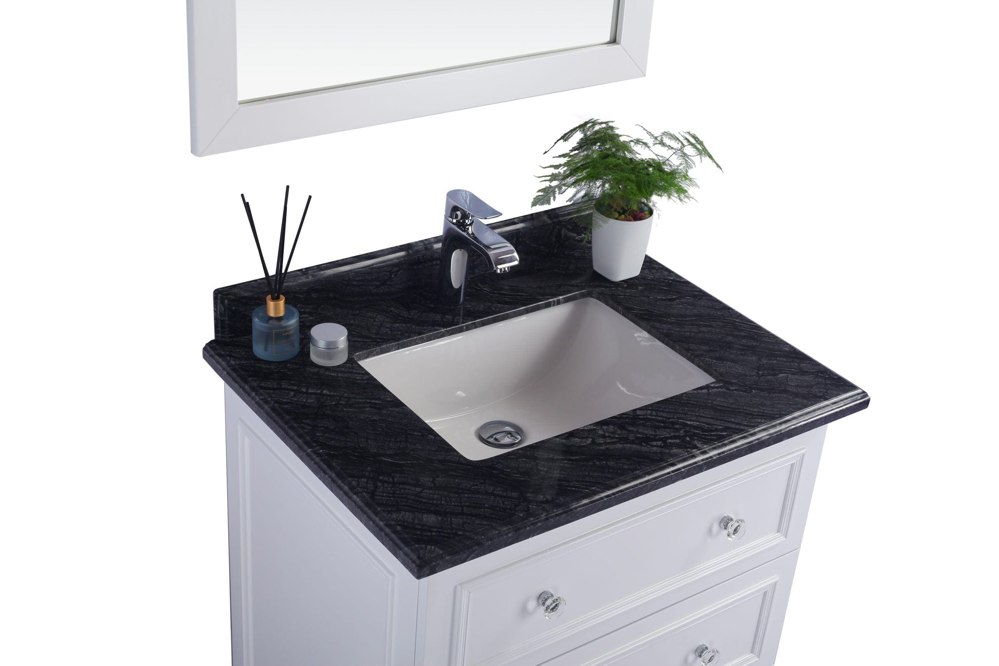 Laviva 313DVN-30W-BW Laviva Luna 30" White Bathroom Vanity with Black Wood Marble Countertop 313DVN-30W-BW