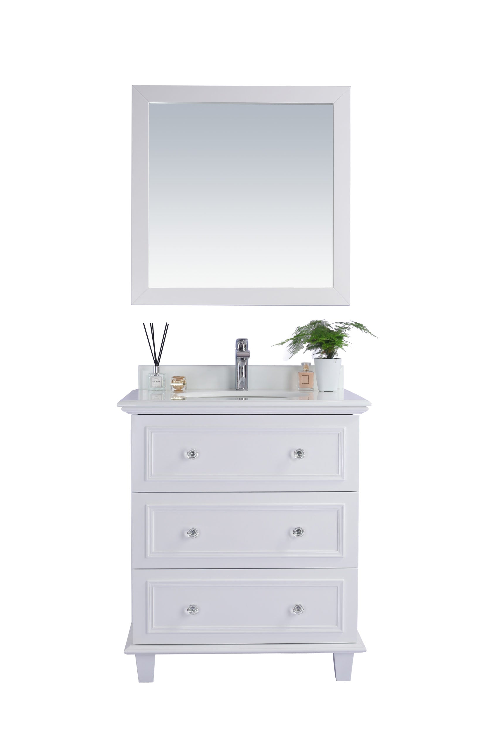 Laviva 313DVN-30W-PW Laviva Luna 30" White Bathroom Vanity with Pure White Phoenix Stone Countertop 313DVN-30W-PW