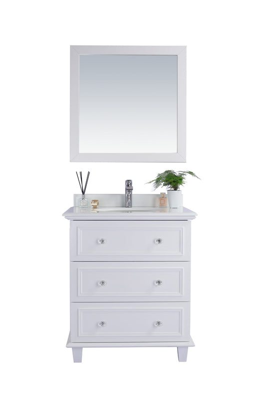 Laviva 313DVN-30W-PW Laviva Luna 30" White Bathroom Vanity with Pure White Phoenix Stone Countertop 313DVN-30W-PW