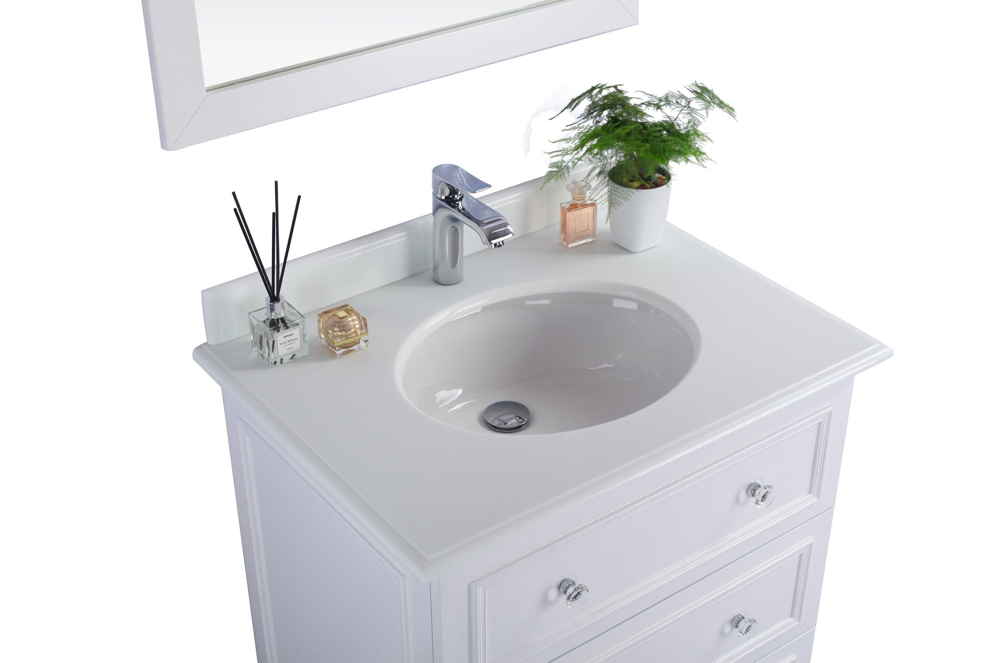 Laviva 313DVN-30W-PW Laviva Luna 30" White Bathroom Vanity with Pure White Phoenix Stone Countertop 313DVN-30W-PW