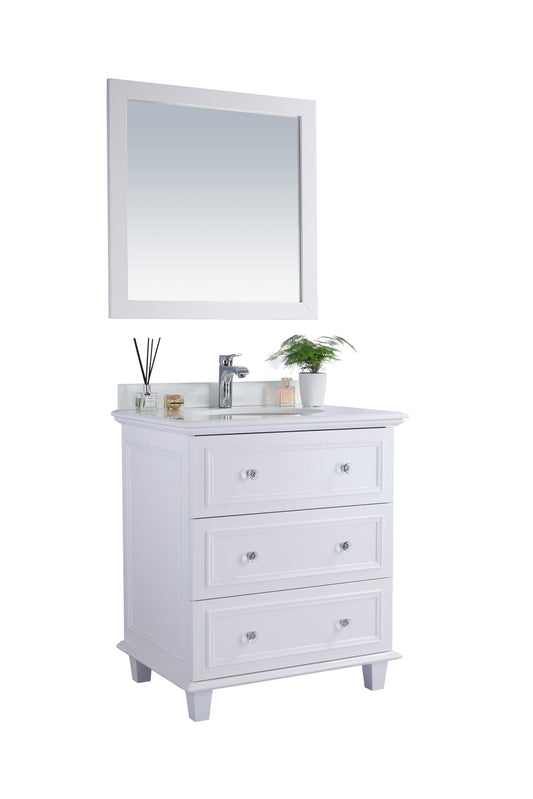 Laviva 313DVN-30W-PW Laviva Luna 30" White Bathroom Vanity with Pure White Phoenix Stone Countertop 313DVN-30W-PW