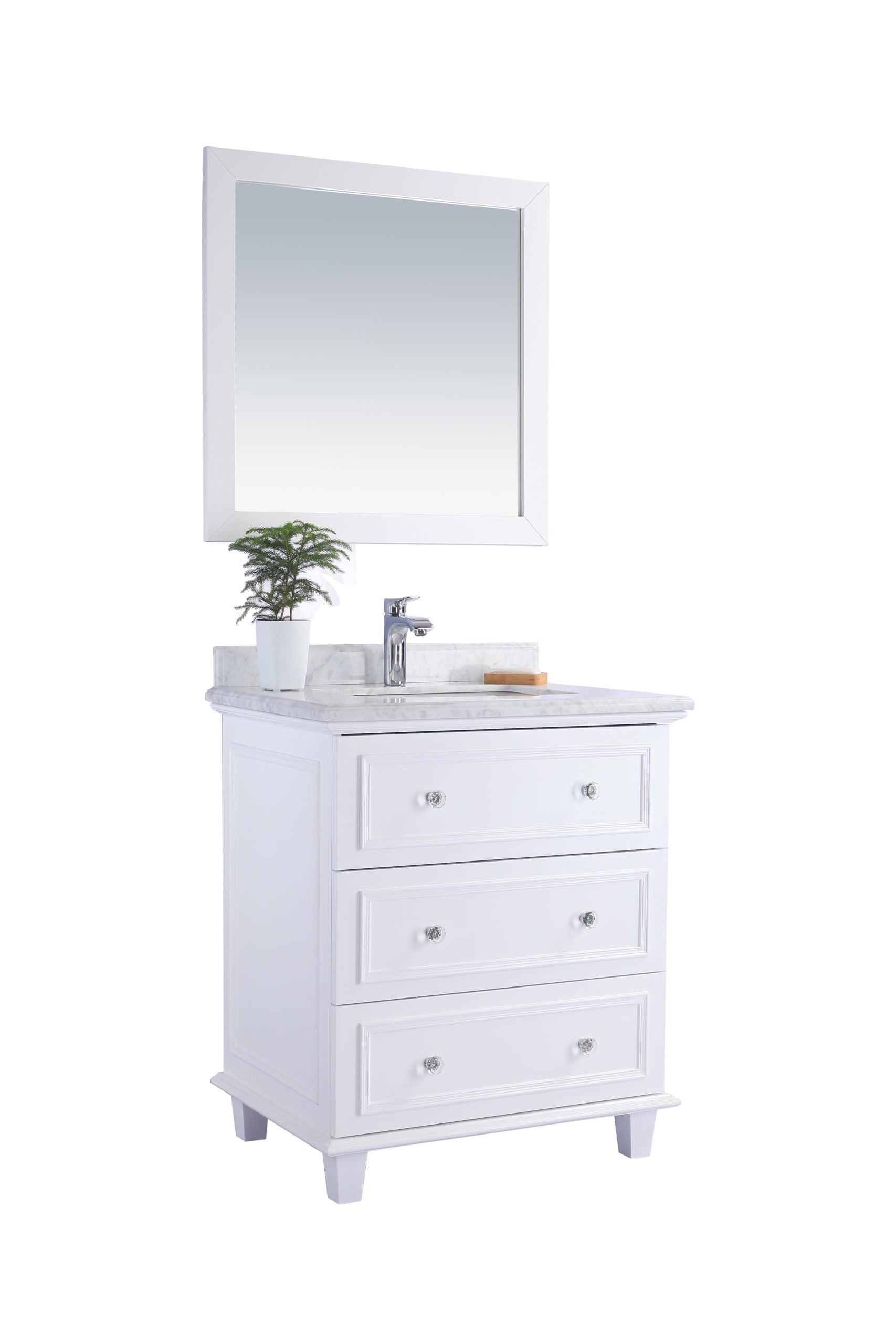 Laviva 313DVN-30W-WC Laviva Luna 30" White Bathroom Vanity with White Carrara Marble Countertop 313DVN-30W-WC