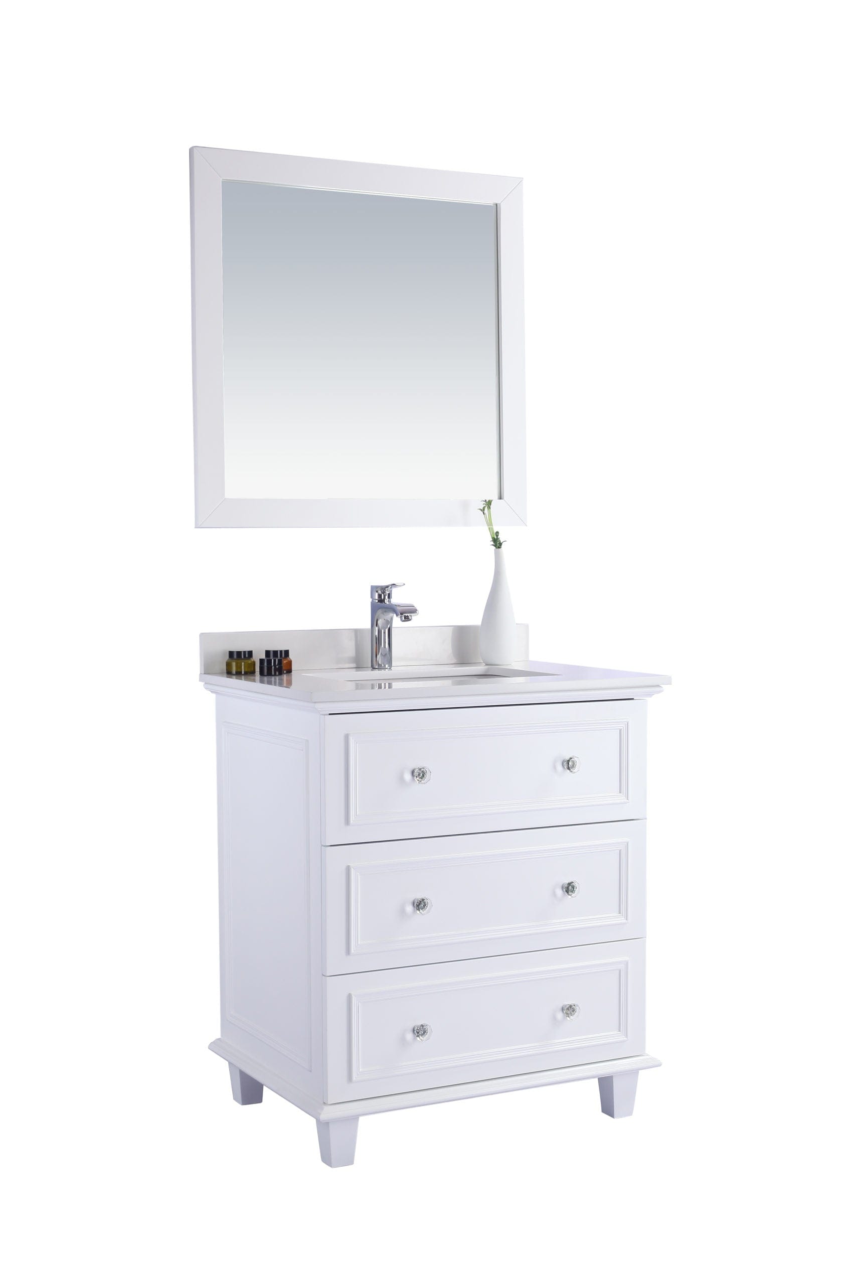 Laviva 313DVN-30W-WQ Laviva Luna 30" White Bathroom Vanity with White Quartz Countertop 313DVN-30W-WQ